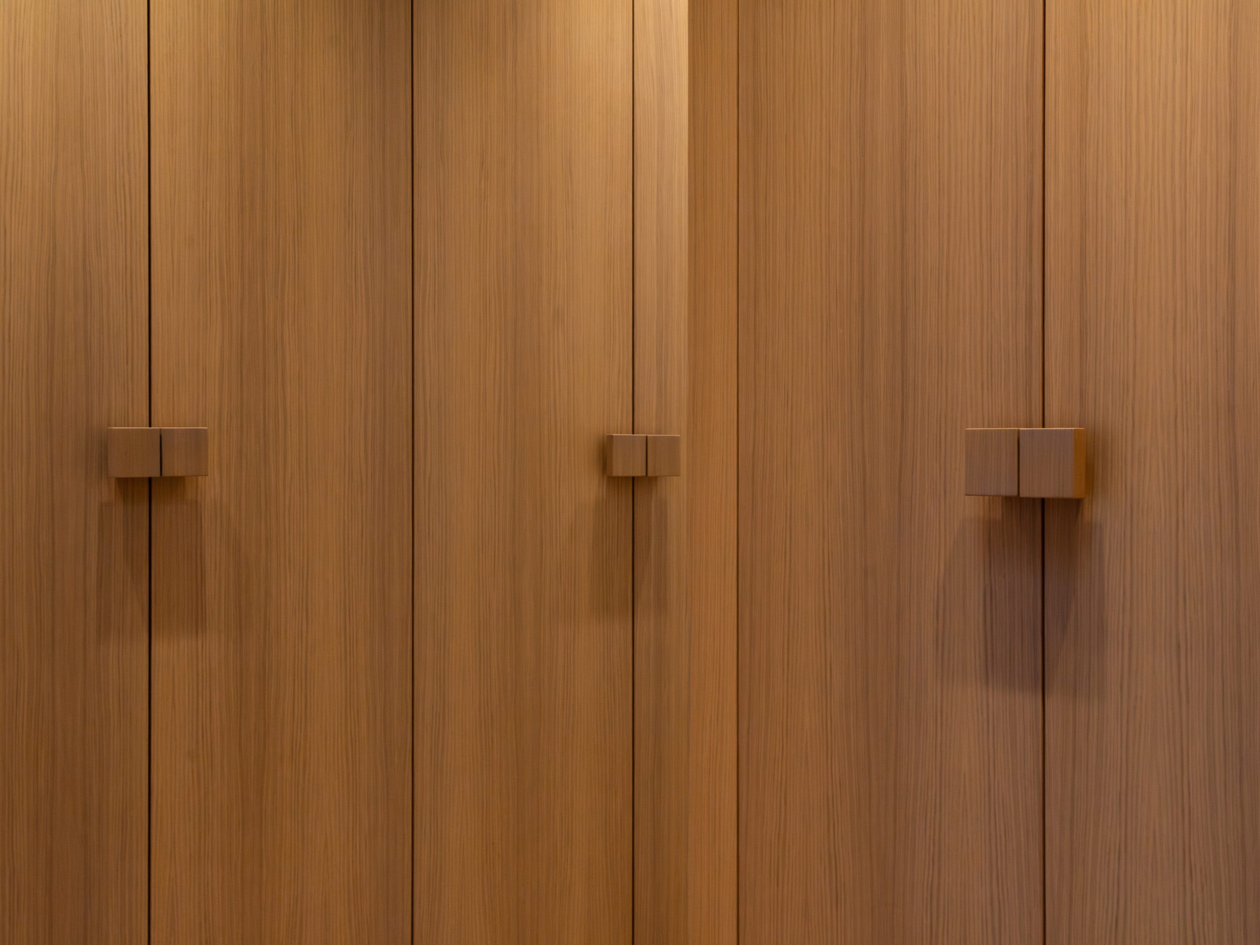 detail of big wooden doors with square door handles